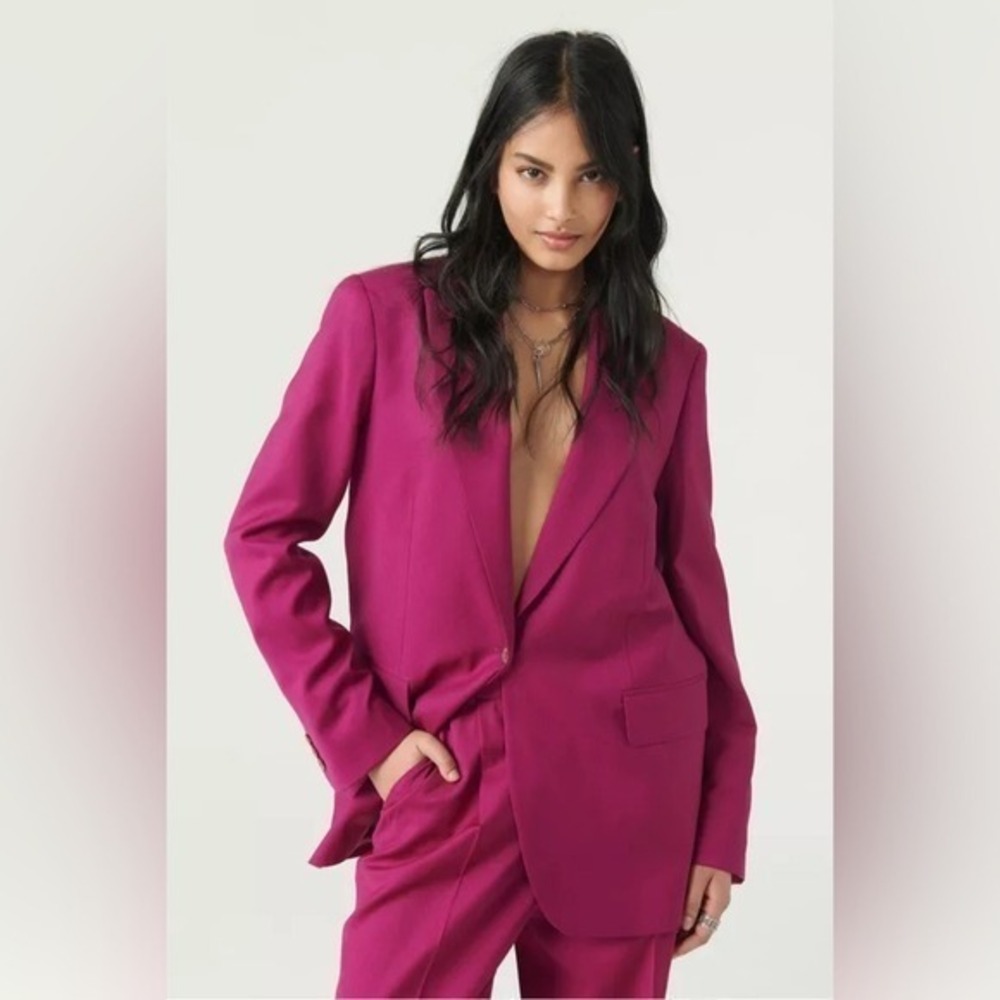 Ba&sh Isha Rose Fuchsia Pink Wool Blazer